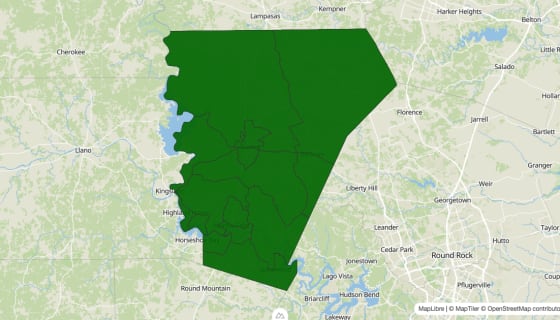 Map preview of Burnet County, TX - Poverty Rate