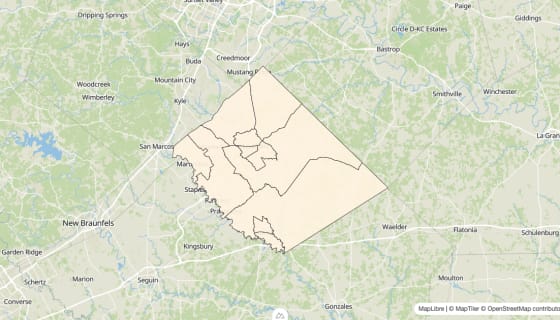Map preview of Caldwell County, TX - Bachelor's Degree Rate