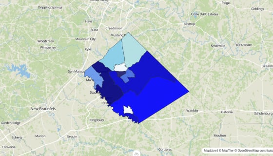 Map preview of Caldwell County, TX - Median Home Value