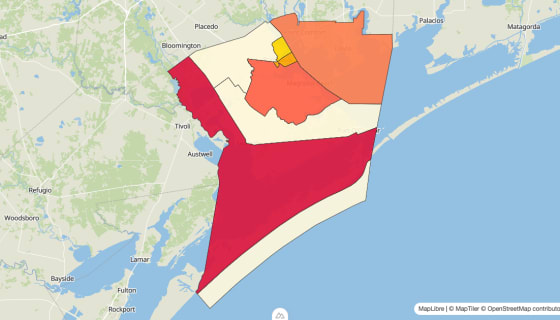 Map preview of Calhoun County, TX - Median Gross Rent