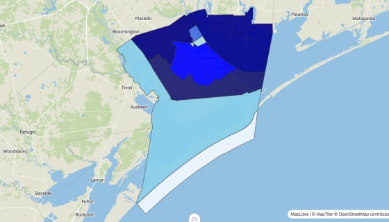 Map preview of Calhoun County, TX - Median Home Value
