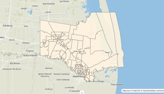 Map preview of Cameron County, TX - Bachelor's Degree Rate