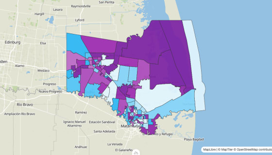 Map preview of Cameron County, TX - Median Age
