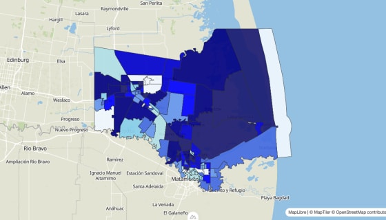 Map preview of Cameron County, TX - Median Home Value