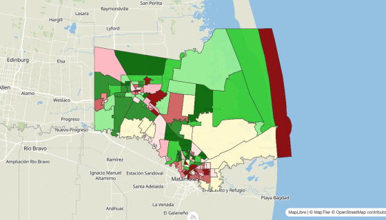 Map preview of Cameron County, TX - Median Household Income