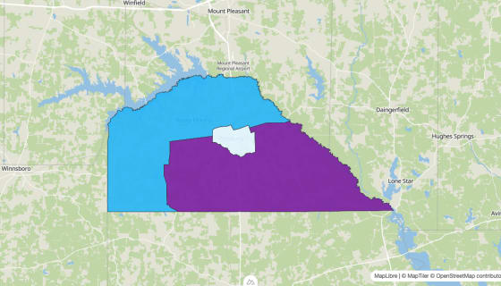 Map preview of Camp County, TX - Median Age
