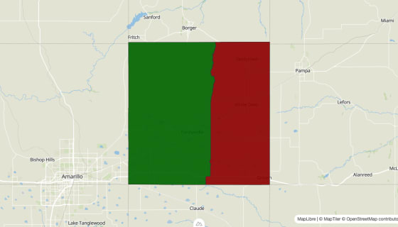 Map preview of Carson County, TX - Median Household Income