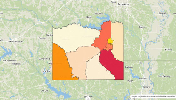 Map preview of Cass County, TX - Median Gross Rent