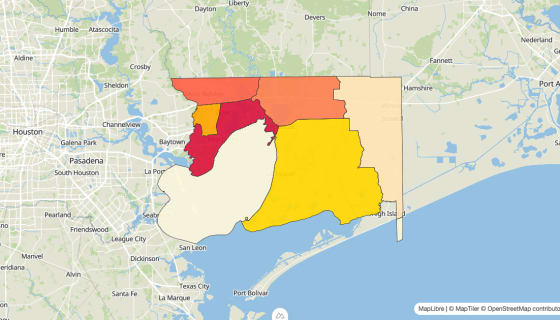 Map preview of Chambers County, TX - Median Gross Rent