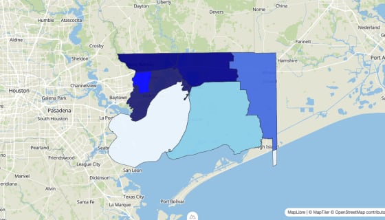 Map preview of Chambers County, TX - Median Home Value