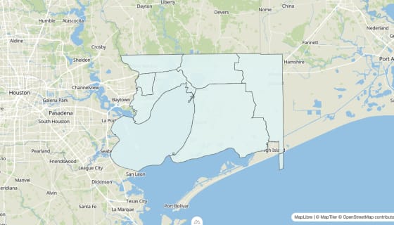 Map preview of Chambers County, TX - Unemployment Rate