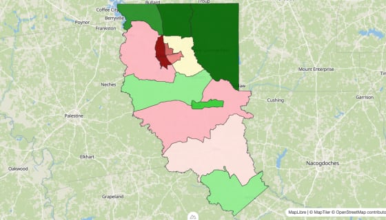 Map preview of Cherokee County, TX - Median Household Income