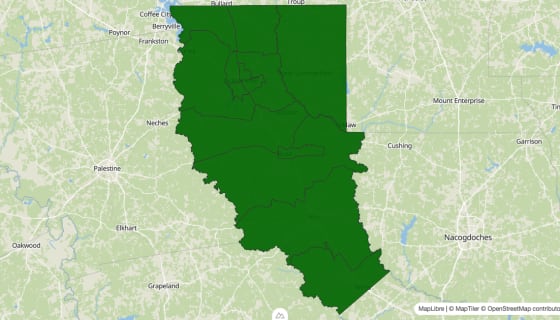 Map preview of Cherokee County, TX - Poverty Rate
