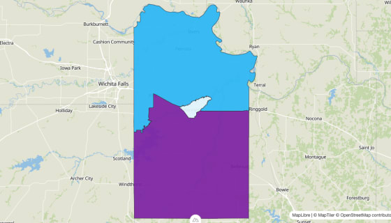 Map preview of Clay County, TX - Median Age