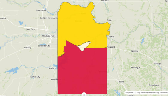 Map preview of Clay County, TX - Median Gross Rent