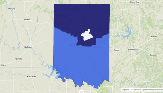 Map preview of Coleman County, TX - Median Home Value