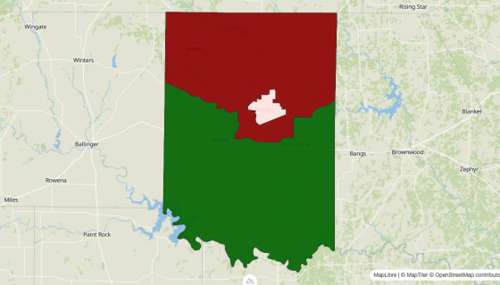 Map preview of Coleman County, TX - Median Household Income
