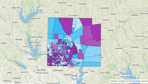 Map preview of Collin County, TX - Median Age