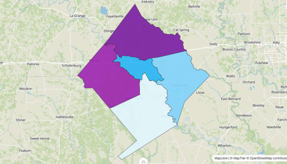 Map preview of Colorado County, TX - Median Age