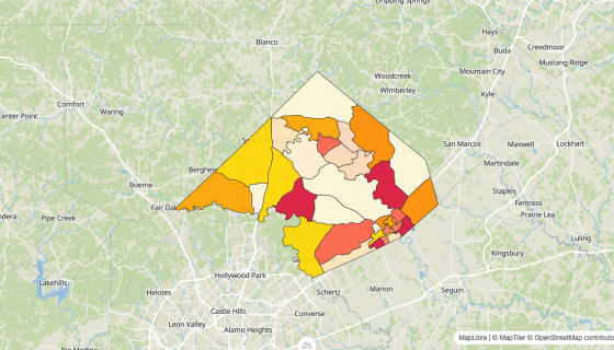 Map preview of Comal County, TX - Median Gross Rent