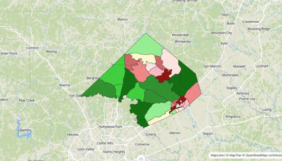 Map preview of Comal County, TX - Median Household Income