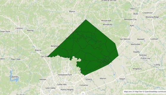 Map preview of Comal County, TX - Poverty Rate
