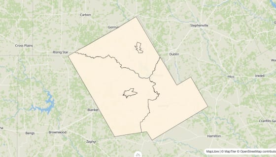 Map preview of Comanche County, TX - Bachelor's Degree Rate