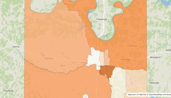 Map preview of Cooke County, TX - Population by Census Tract (2023)