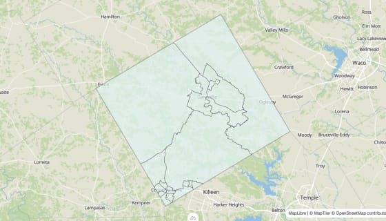 Map preview of Coryell County, TX - Unemployment Rate