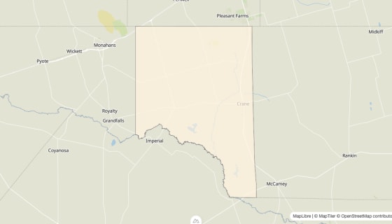 Map preview of Crane County, TX - Bachelor's Degree Rate