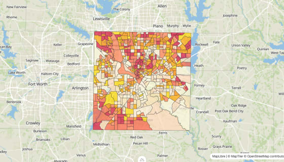 Map preview of Dallas County, TX - Median Gross Rent