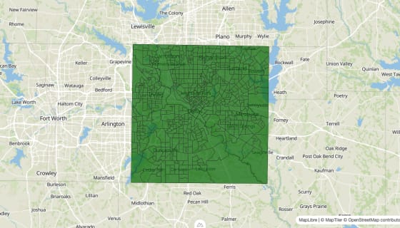 Map preview of Dallas County, TX - Poverty Rate