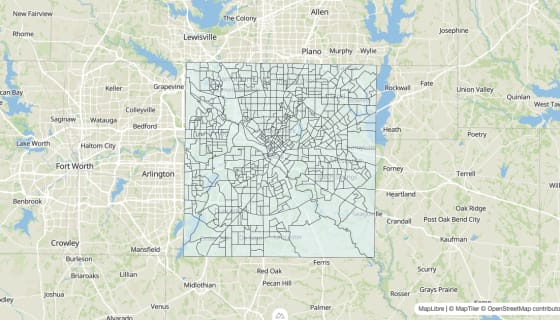 Map preview of Dallas County, TX - Unemployment Rate