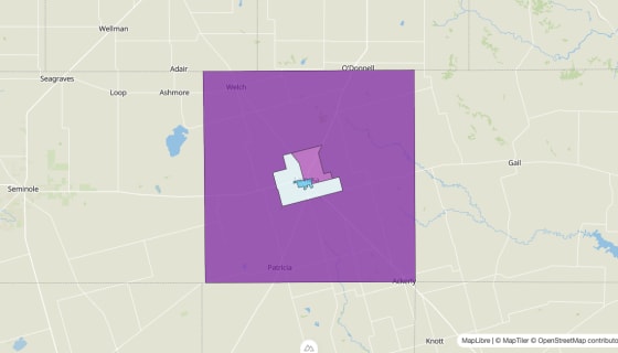 Map preview of Dawson County, TX - Median Age