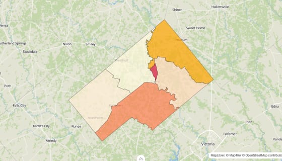 Map preview of DeWitt County, TX - Median Gross Rent