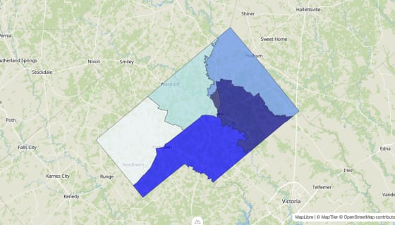 Map preview of DeWitt County, TX - Median Home Value