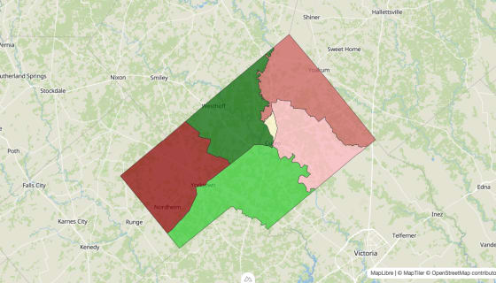 Map preview of DeWitt County, TX - Median Household Income