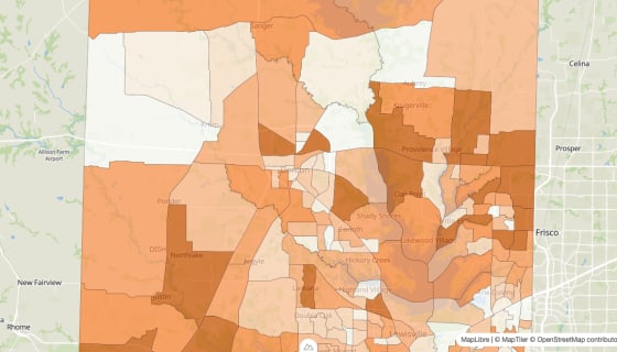 Map preview of Denton County, TX - Population by Census Tract (2023)