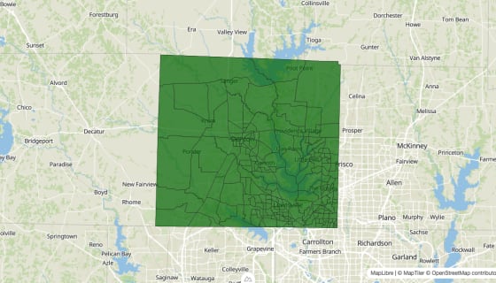 Map preview of Denton County, TX - Poverty Rate