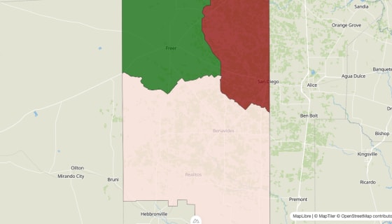 Map preview of Duval County, TX - Median Household Income