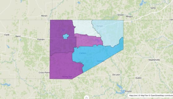 Map preview of Eastland County, TX - Median Age