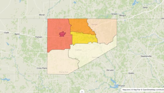 Map preview of Eastland County, TX - Median Gross Rent