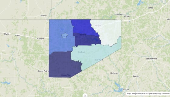 Map preview of Eastland County, TX - Median Home Value
