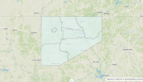 Map preview of Eastland County, TX - Unemployment Rate