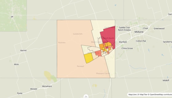 Map preview of Ector County, TX - Median Gross Rent