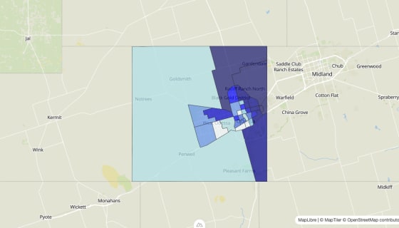 Map preview of Ector County, TX - Median Home Value
