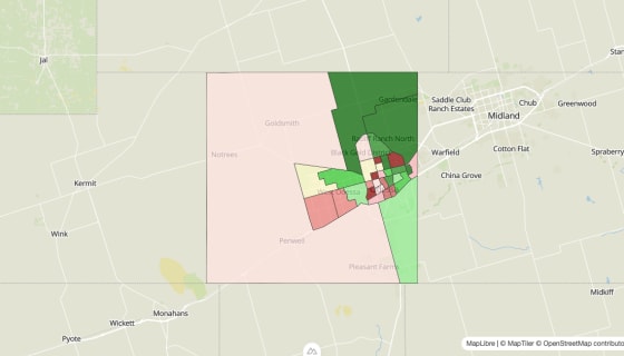 Map preview of Ector County, TX - Median Household Income