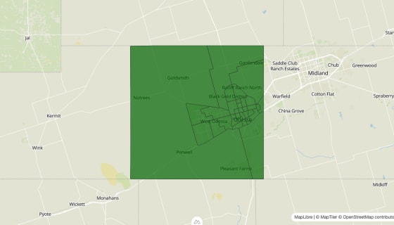Map preview of Ector County, TX - Poverty Rate
