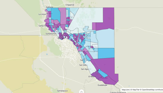 Map preview of El Paso County, TX - Median Age