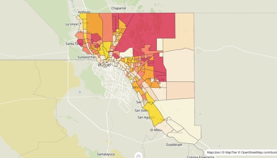 Map preview of El Paso County, TX - Median Gross Rent